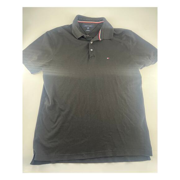 Tommy Hilfiger Shirt Mens Extra Large Black Preppy Polo Slim Fit  Classicore - Picture 1 of 6